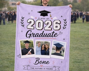 Custom Graduation Blanket 2026, Personalized Photo & Name, College Grad Gift, Senior Year Keepsake, Soft Fleece Throw for Students