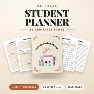 Student Planner Printable |  Undated Academic Planner PDF | College Study Planner with Grade Tracker | Assignment Tracker, A4 + Letter