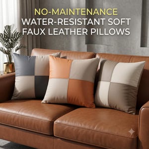 Funda de almohada de lujo con bloques de color, funda de cojín moderna de piel sintética, decoración neutra para sofá, elegante funda de almohada decorativa, regalo de inauguración de casa