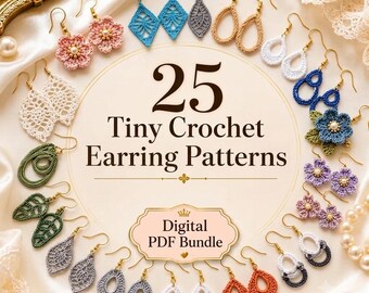 25 Crochet Earrings Pattern Bundle PDF | Crochet Earring Patterns | Flower Leaf Geometric Earrings Tutorial | DIY Jewelry Crochet Pattern