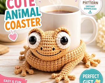 Paquete de 5 patrones de posavasos de ganchillo con forma de animales (descarga en PDF)