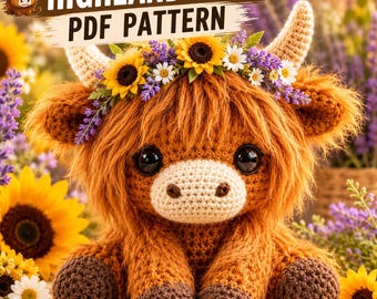 Patrón de ganchillo para vaca de las Tierras Altas / Tutorial para peluche de animal de granja amigurumi (descarga en PDF)