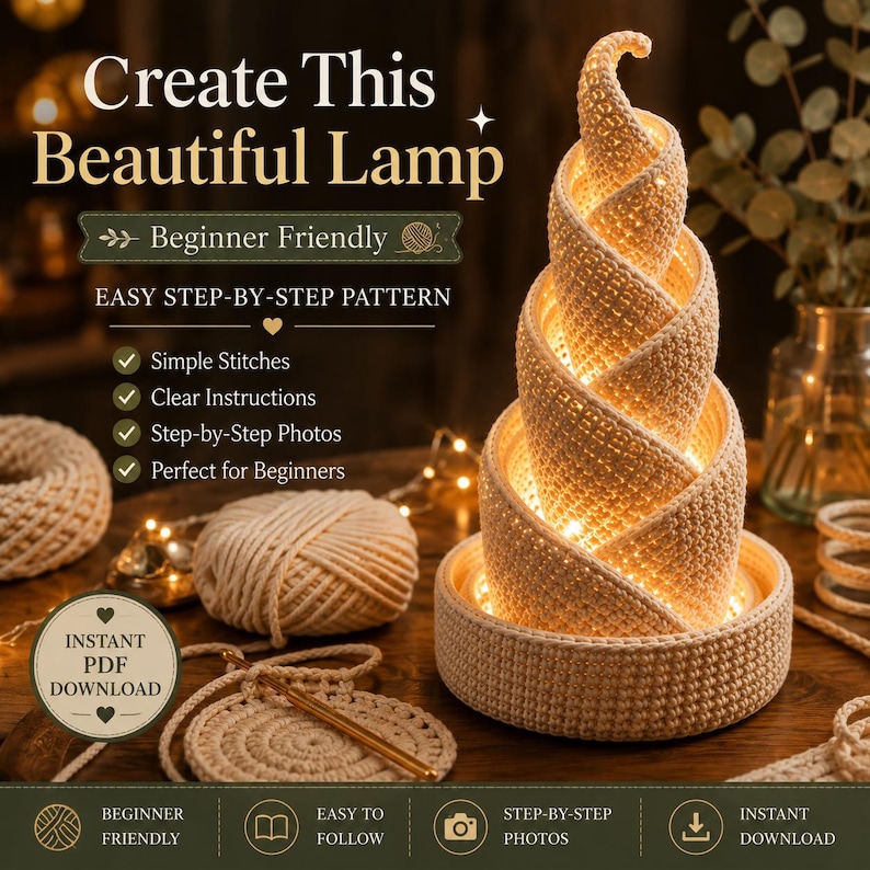 Spiral Crochet Lamp Pattern | Modern LED Lantern PDF (Instant Download)