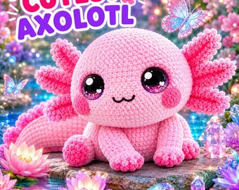 Patrón de ganchillo de ajolote grueso / Peluche kawaii amigurumi sin costuras (descarga en PDF)