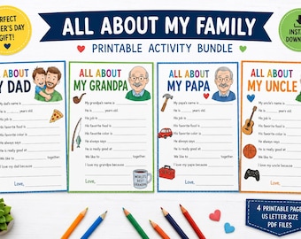 Father's Day Printable Questionnaire Activity, All About My Dad Worksheet, Kids Fill In Sheet, Dad Keepsake Gift, Instant Download PDF