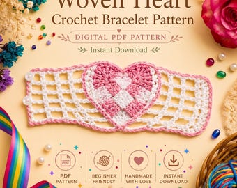 Woven Heart Crochet Bracelet Pattern | Beginner Lace Jewelry Tutorial (PDF Download)