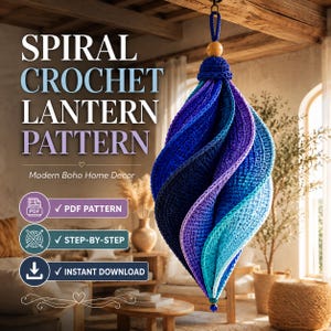 Virkat vindspinnarmönster PDF | 3D-vridet hängande ornament | Aurora Petal Helix trädgårdsdekor | Virkat mönster med 8 paneler | Direkt nedladdning