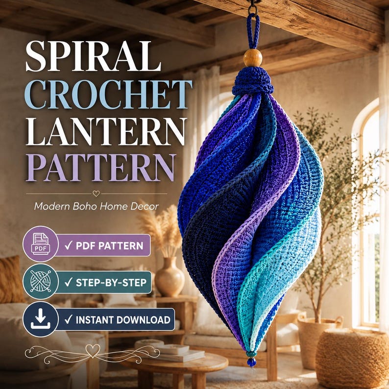 Spiral Crochet Lantern Pattern | 3D Twisted Boho Home Decor (PDF Download)