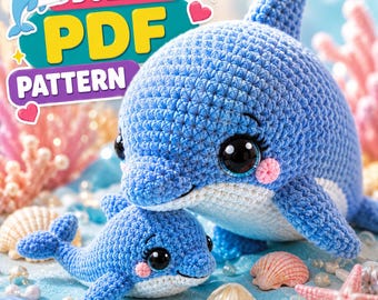 Patrón de delfín a crochet en PDF, juguete de amigurumi de animal marino, peluche oceánico (descarga digital)