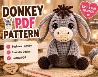 Patrón de ganchillo de burro en PDF / Tutorial de amigurumi de animales de granja (descarga digital)