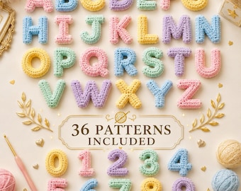 Paquete de patrones de números y alfabeto de ganchillo 3D con burbujas sin costuras (A-Z, 0-9) (Descarga digital)