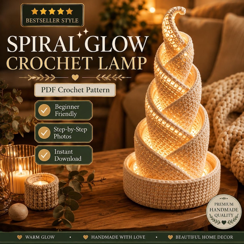 Spiral Crochet Lamp Pattern | Modern LED Lantern PDF (Instant Download)