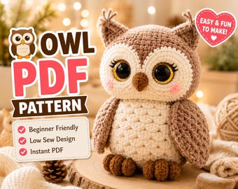 Patrón de amigurumi de búho a crochet en PDF / Peluche de bosque ideal para principiantes (descarga digital)