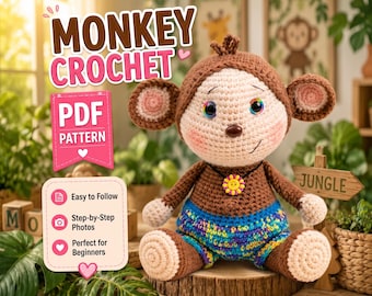 Monkey Crochet Pattern PDF | Easy Amigurumi Plush Toy Tutorial (Digital Download)