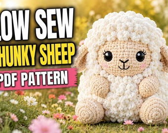 Patrón de oveja de ganchillo grueso / Tutorial de amigurumi de cordero con costura baja (Descarga en PDF)