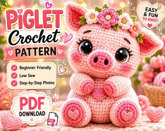 Patrón de ganchillo para cerdito / Tutorial de amigurumi de cerdito (Descarga en PDF)