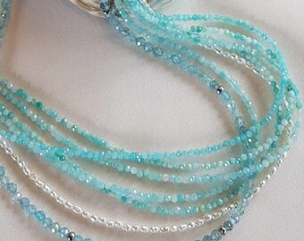 Amazonite, apatite, and freshwater pearl gemstone necklace | Handmade necklace with gemstones and pearls | Unique piece | Gift for her