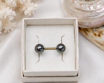 Tahitian pearl stud earrings | Unique piece | Handmade pearl earrings | Gift for women | Elegant jewelry