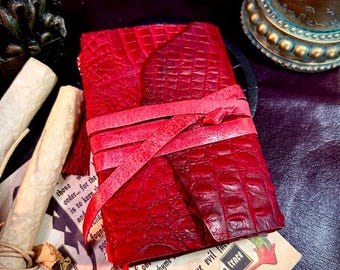 Journal A6 en cuir véritable fait main - Couverture de cahier style wrap, utilisation Grimoire fantastique