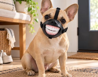 Funny Dog Muzzle, Halloween Pet Costume, Pet Mask with Human Teeth Smile, Dog Mouth Cover, Dog Costume, Photo Prop, Gift for Dog Lovers