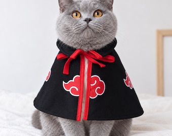 Akatsuki Pet Cloak, Anime Cat Cape, Japanese Anime Cosplay Pet Costume, Halloween Outfit for Cat & Small Dog