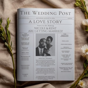 Editorial Wedding Program Template, Minimalist Ceremony Timeline (Canva Download)