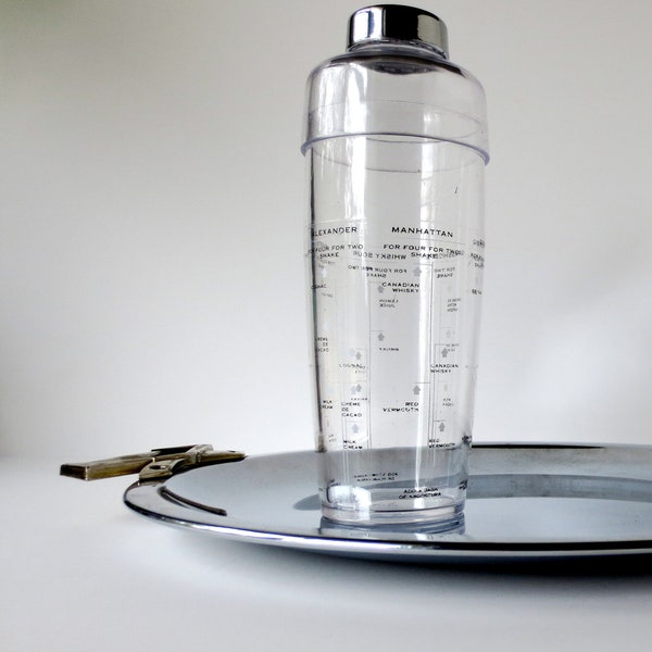 Vintage Mod Cocktail Shaker, Clear Lucite with Drink Measurements