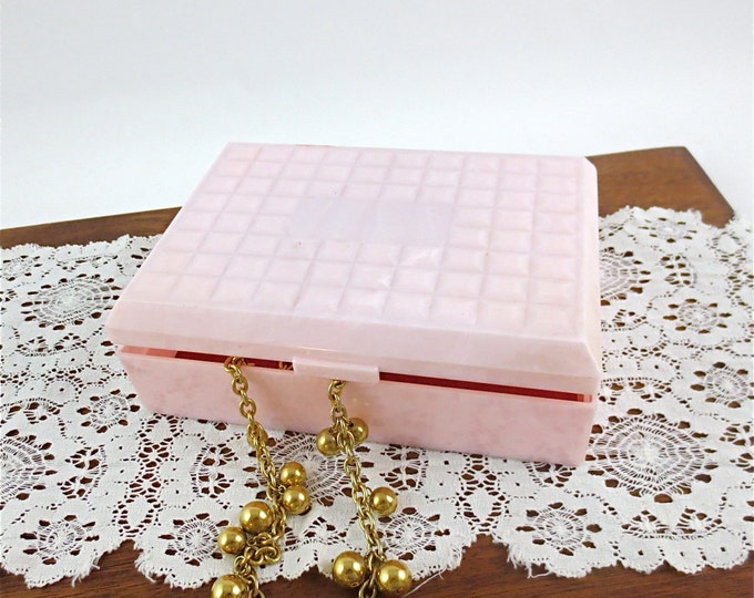 Pink Lucite Jewelry Box / Trinket Box / Quilted Square Design Etsy