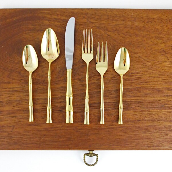 Towle Supreme Gold Bamboo Flatware Sets  / 6pc Place Settings for 8 + Servers / Supreme Vermai
