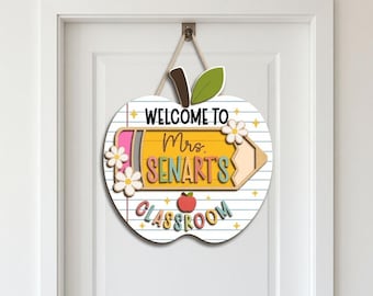 Personalized 3D Apple Teacher Door Hanger, Custom Classroom Name Sign, Back to School Teacher Appreciation Decor