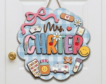 Personalized School Nurse Door Hanger, Custom Nurse Classroom Sign, Medical Office Decor, Nurse Appreciation Gift