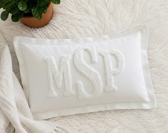 Personalized Monogram Name Pillow Cover, Custom Punch Needle Initial Pillow Sham, Embroidered Letter Cushion, Wedding Gift, New Home Decor