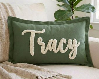 Personalized Pillow Cover, Custom Punch Needle Initial Pillow Sham, Embroidered Letter Cushion, Wedding Gift, New Home Decor
