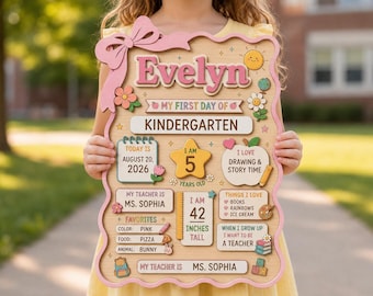 Personalized First Day of School Board, Reusable Back to School Sign, Preschool Kindergarten Last Day Keepsake