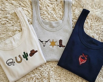 Personalized Cowboy Cowgirl Embroidered Tank Top, Western Southern Country Shirt, Custom Rodeo Tank for Women