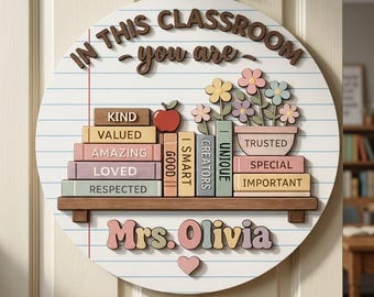 Personalized 3D Teacher Door Hanger, Custom Classroom Name Sign, Back to School Teacher Appreciation Decor
