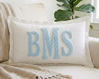 Personalized Monogram Pillow Cover, Custom Punch Needle Initial Pillow Sham, Embroidered Letter Cushion, Wedding Gift, New Home Decor