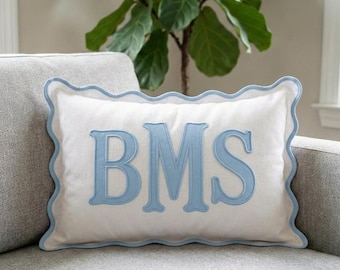Personalized Monogram Scallop Pillow Sham, Baby Boy or Girl Nursery Pillow, Decorative Throw and Custom Gift