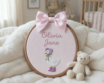 Custom Embroidered Goose Baby Name Hoop, Personalized Nursery Wall Decor, Baby Name Keepsake, Newborn Gift