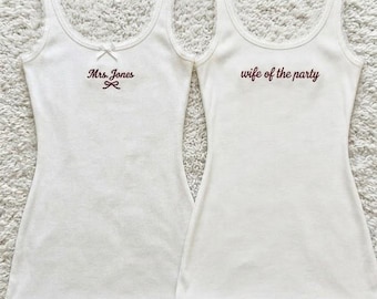 Custom Embroidered Lace Trim Mini Dress, Bridal Slip Dress, Wedding Morning Outfit, Hen Party Gift for Bride
