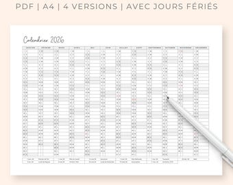 Calendrier 2026 à remplir, calendrier familial, calendrier semestriel annuel PDF, planner annuel jours fériés, outil organisation à imprimer
