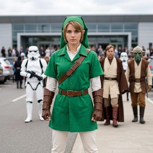 Hero of Time Cosplay-kostym | Grön Fantasy Warrior Tunika & Lång Mössa Set