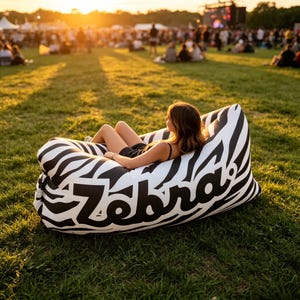Sofá inflável com estampa de zebra, espreguiçadeira portátil para camping, sofá inflável leve para praia, festivais, piqueniques e viagens ao ar livre.