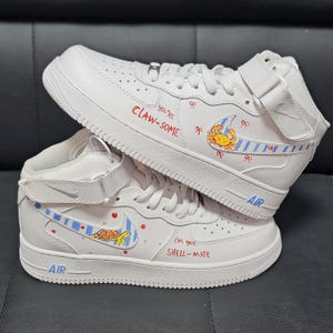 Custom Crab & Turtle Hand Painted Air Force 1 Mid, Cute Ocean Sneakers