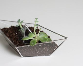 Paper boat . geometric succulent pot. glass terrarium planter for plant lady