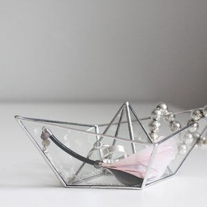 Paper boat jewelry dish. mothers day jewelry gift / holder. stained glass ring holder. anniversary gift for wife image 2