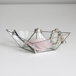 Paper boat jewelry dish. mothers day jewelry gift / holder. stained glass ring holder. anniversary gift for wife image 10