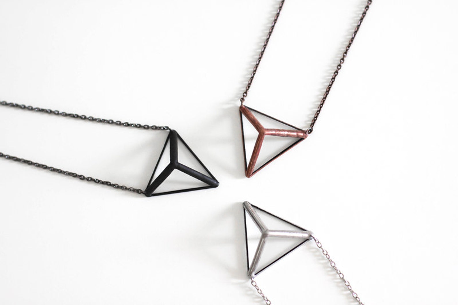 Pyramid . geometric prism long triangle necklace. minimalist Etsy