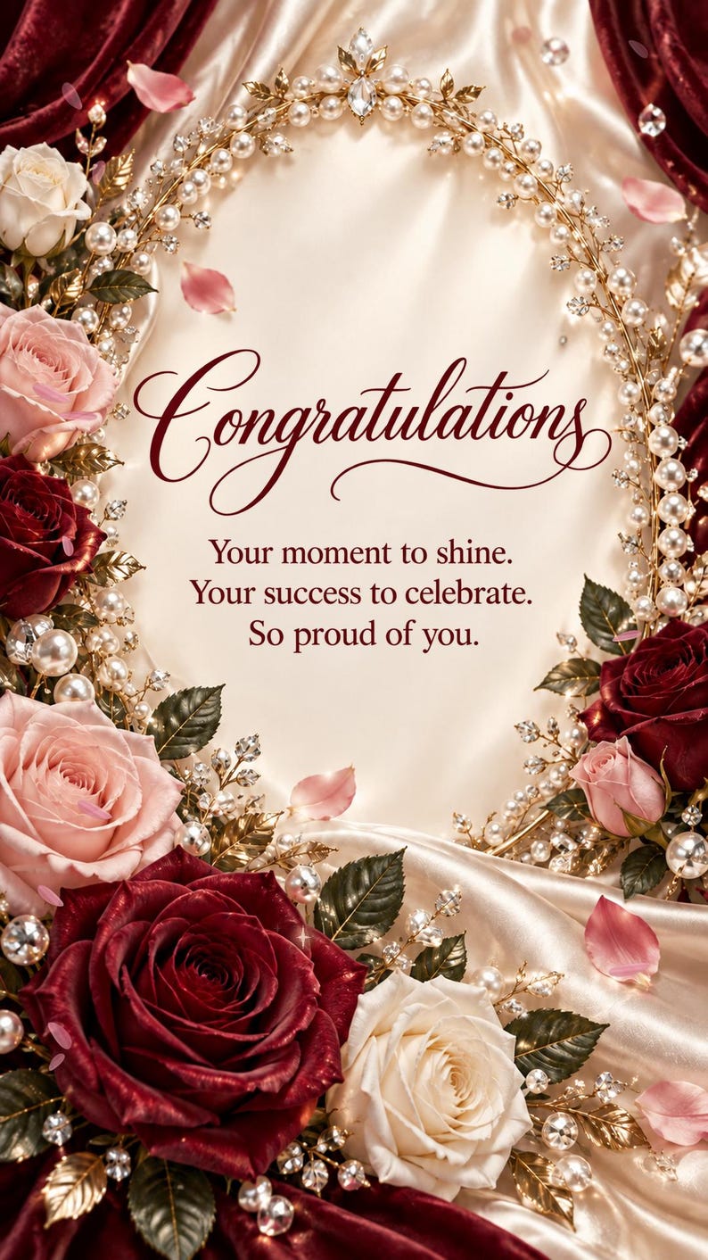 Congratulations Pink Roses Animated Congratulations Card, Roses and Pearls Video Greeting, Digital ...