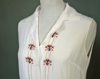 Embroidered Silk Blouse 1920s 1930s